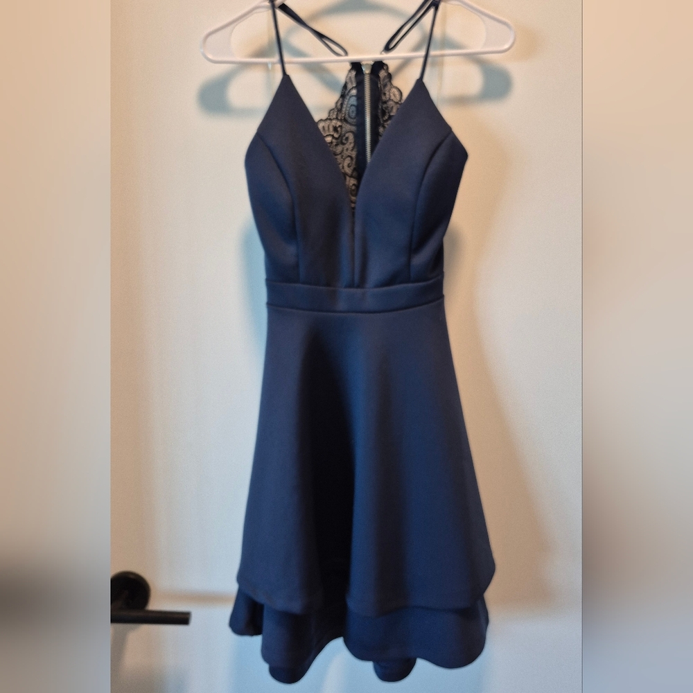 Elegant Navy Blue Lace Halter Dress